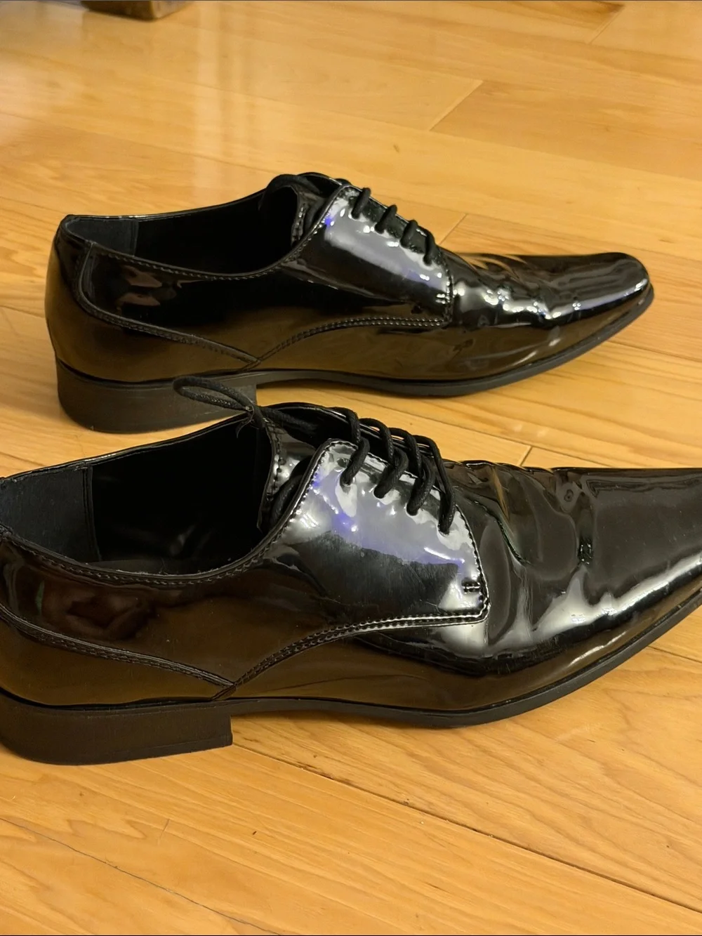 Calvin Klein Men's Black Patent Leather Brodie Lace-Up Oxfords